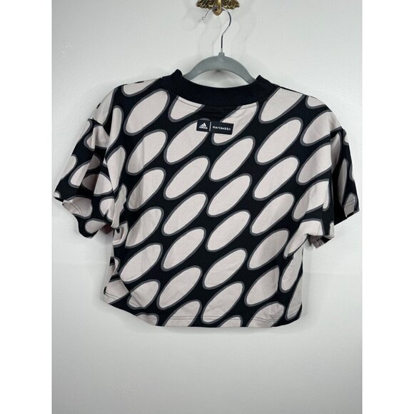 Adidas Marimekko Future Icon 3-Stripes T-Shirt Cropped Black Cloud Loose Size XS - Picture 5 of 5